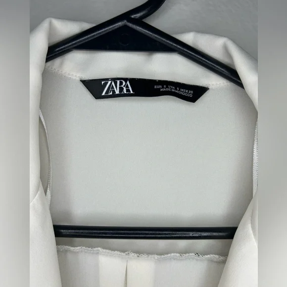 ZARA silky Ivory blouse w/ animal-print piping trim size S - Picture 4 of 14